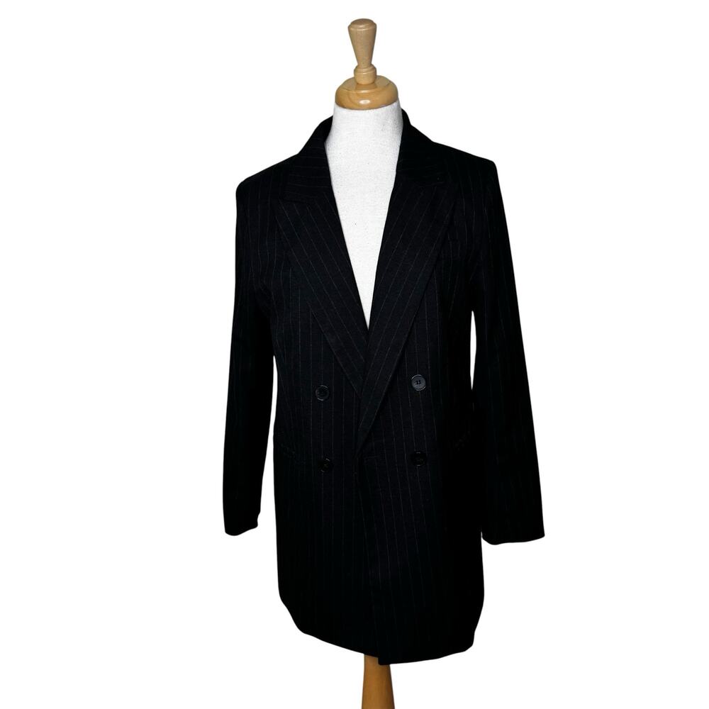 H&M Oversized Charcoal Gray White Stripe Pinstripe Blazer Size Medium